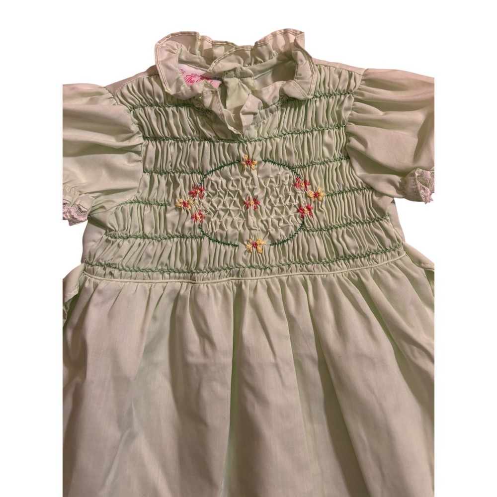 VTG Winnie The Pooh Girls Dress Sz 4T Prairie Cottage Puff Sleeve Mint Green USA